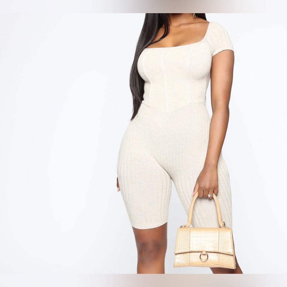 NWT Fashion Nova - Making Me Happy Romper - Oatmeal